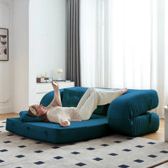 Modern Velvet Convertible Floor Sofa Bed - Blue