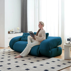 Modern Velvet Convertible Floor Sofa Bed - Blue