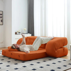 Modern Velvet Convertible Floor Sofa Bed - Orange