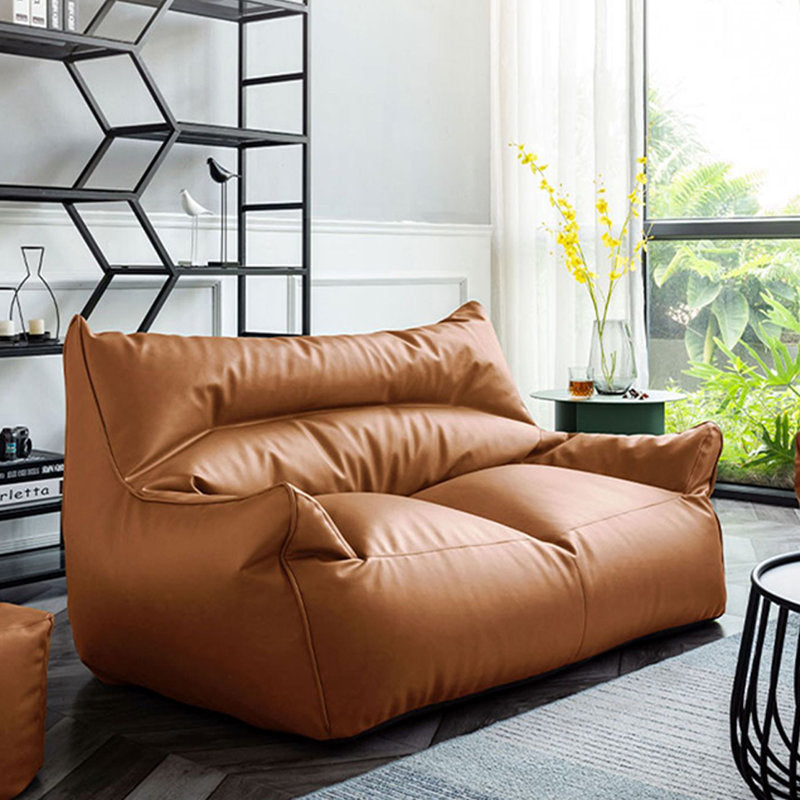 Retro minimalist bean bag sofa, 25.59" H x 57.08" W x 35.43" D, Brown Faux Leather