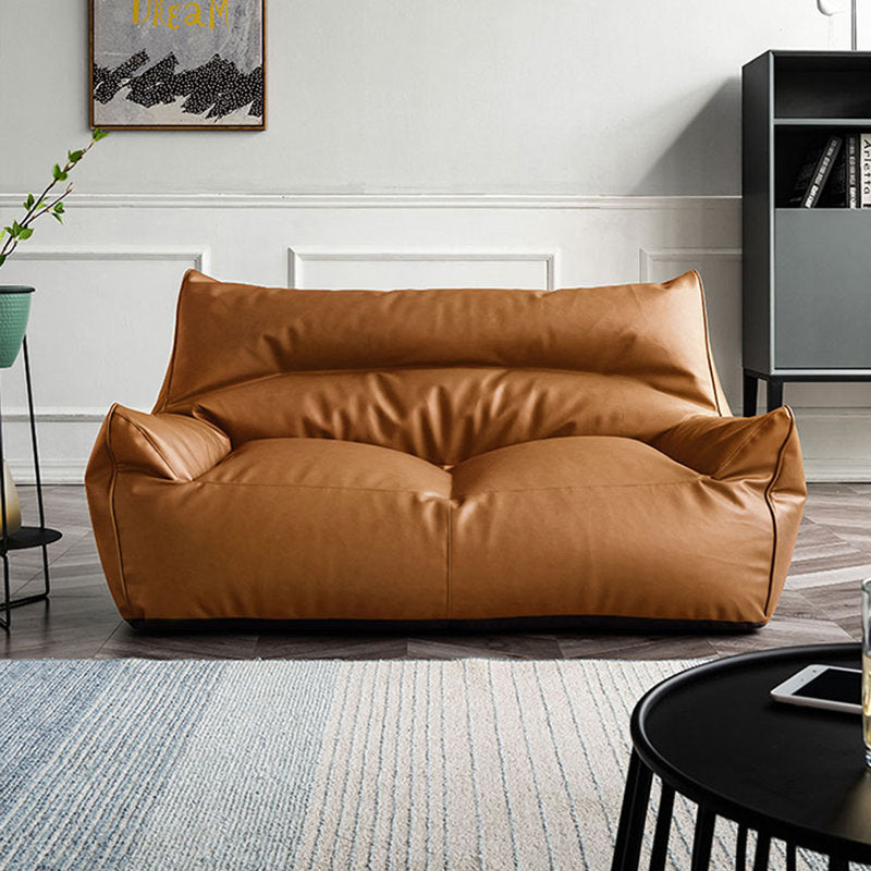 Retro minimalist bean bag sofa, 25.59" H x 57.08" W x 35.43" D, Brown Faux Leather