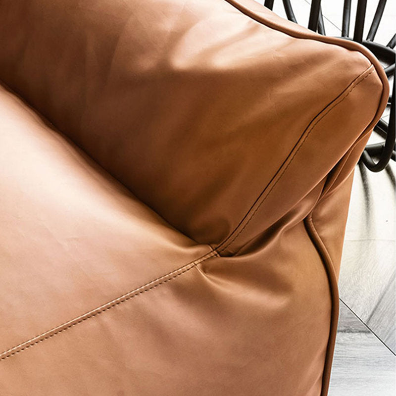 Retro minimalist bean bag sofa, 25.59" H x 57.08" W x 35.43" D, Brown Faux Leather