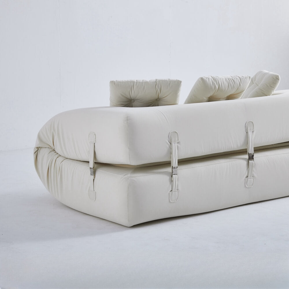 Modern Velvet Convertible Sleeper Sofa Bed - Beige