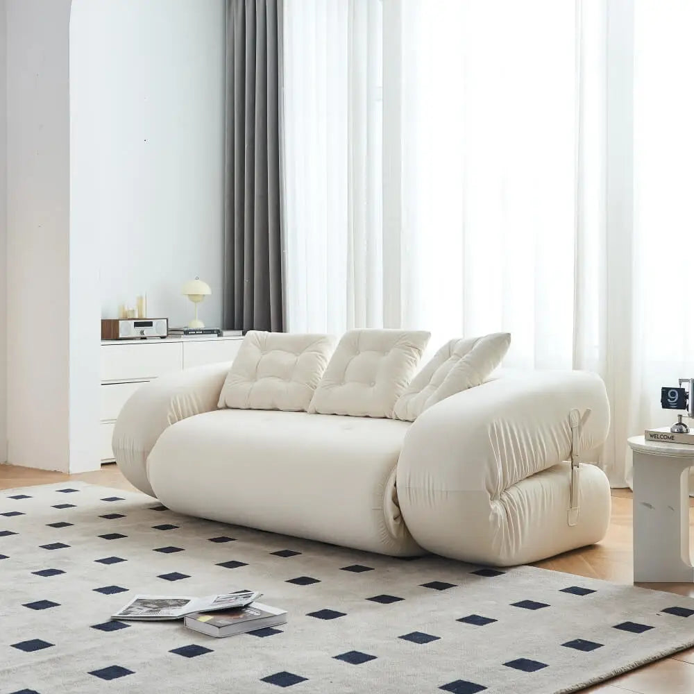 Modern Velvet Convertible Sleeper Sofa Bed - Beige