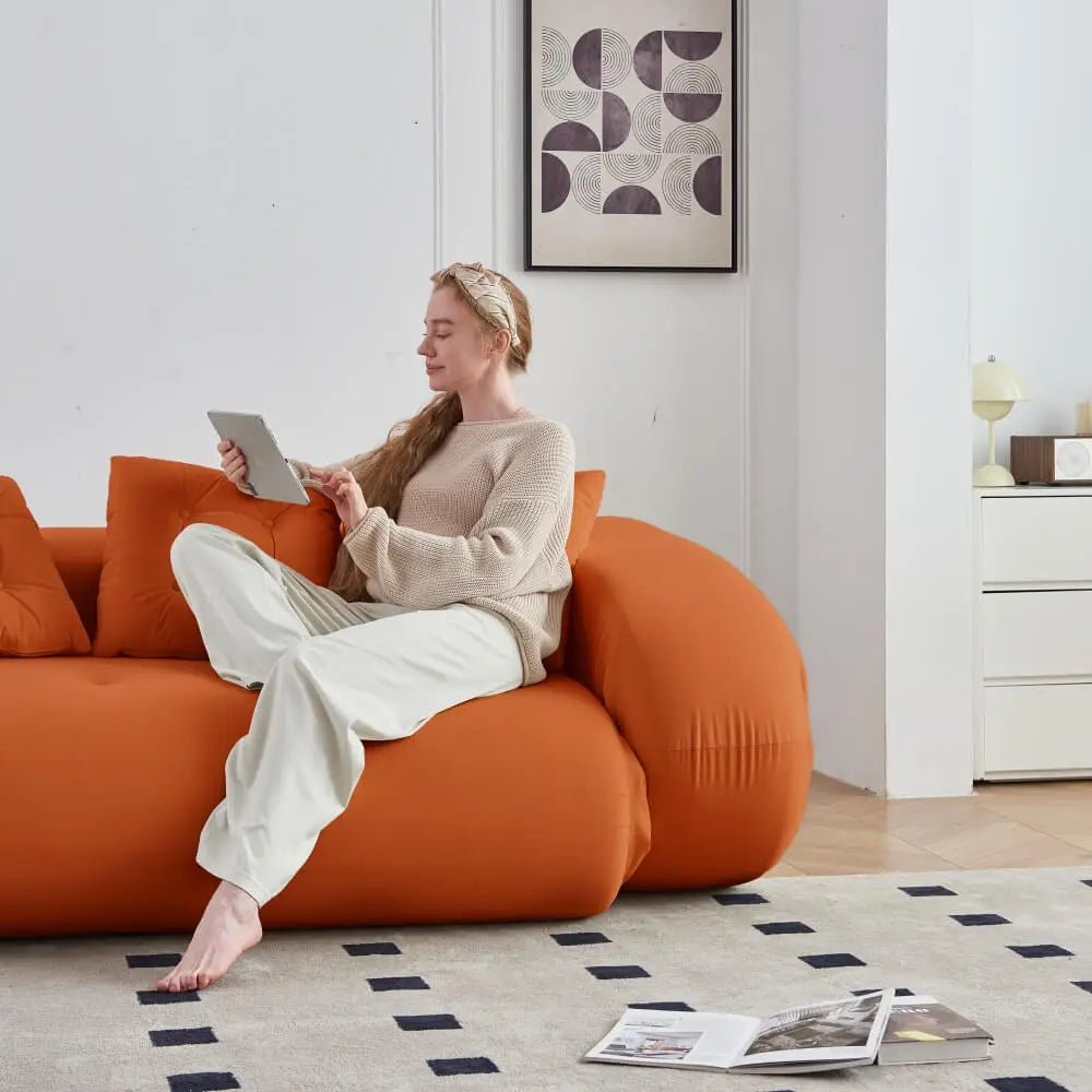 Modern Velvet Convertible Floor Sofa Bed - Orange