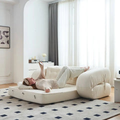 Modern Velvet Convertible Sleeper Sofa Bed - Beige