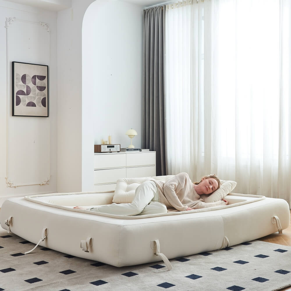 Modern Velvet Convertible Sleeper Sofa Bed - Beige