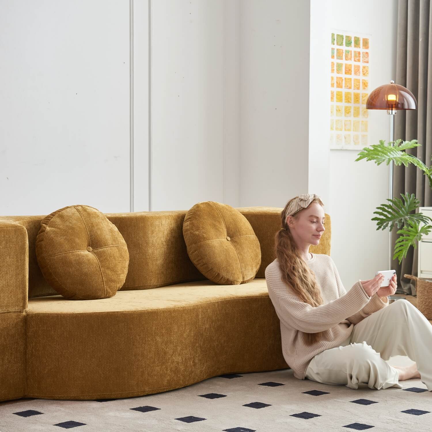 3-in-1 Convertible Floor Sofa Bed – Yellow