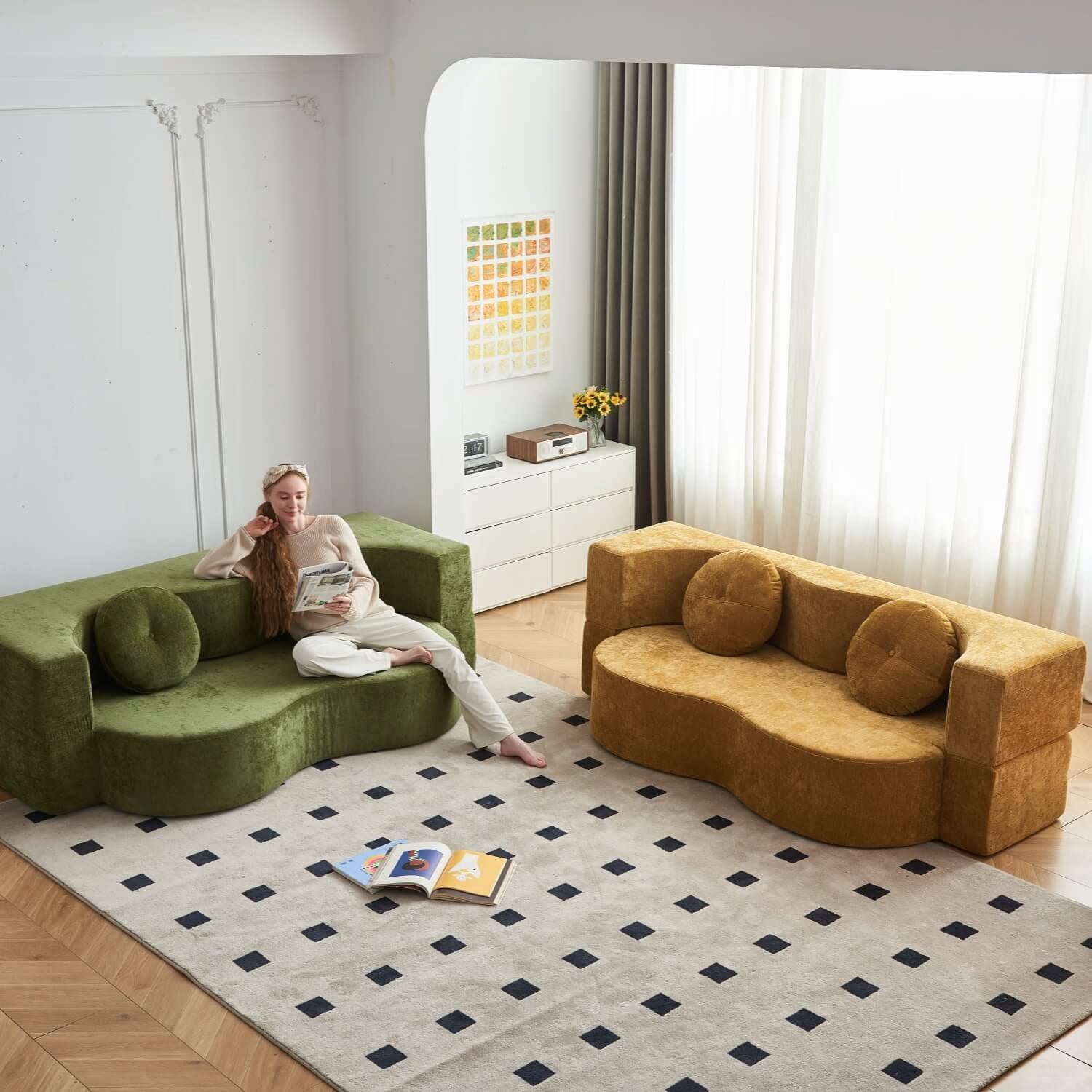 3-in-1 Convertible Floor Sofa Bed – Yellow